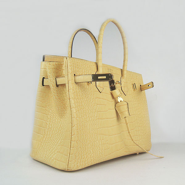 High Quality Fake Hermes Birkin 35CM Crocodile Veins Leather Bag Yellow 6089